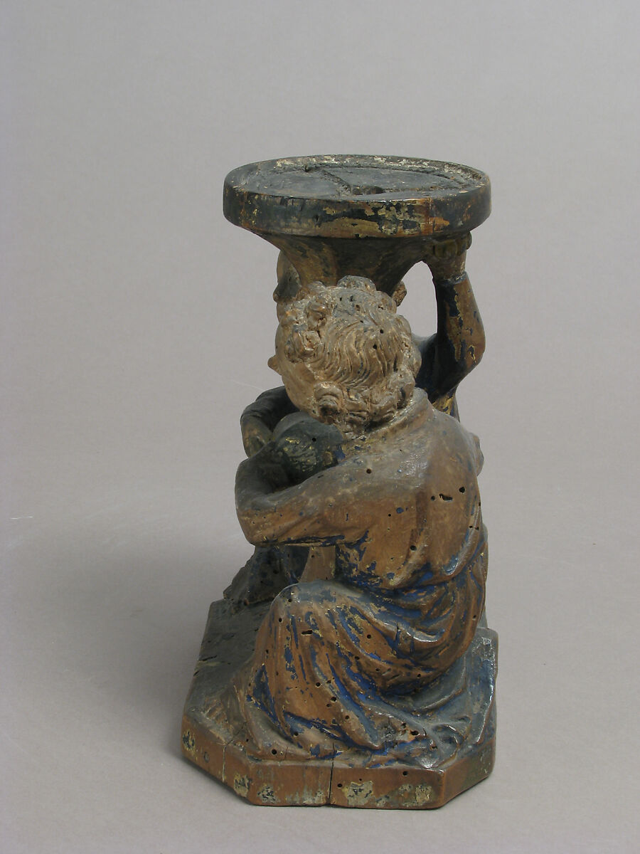 Candlestick Held by Two Angels, Wood, polychromy, gilding, French