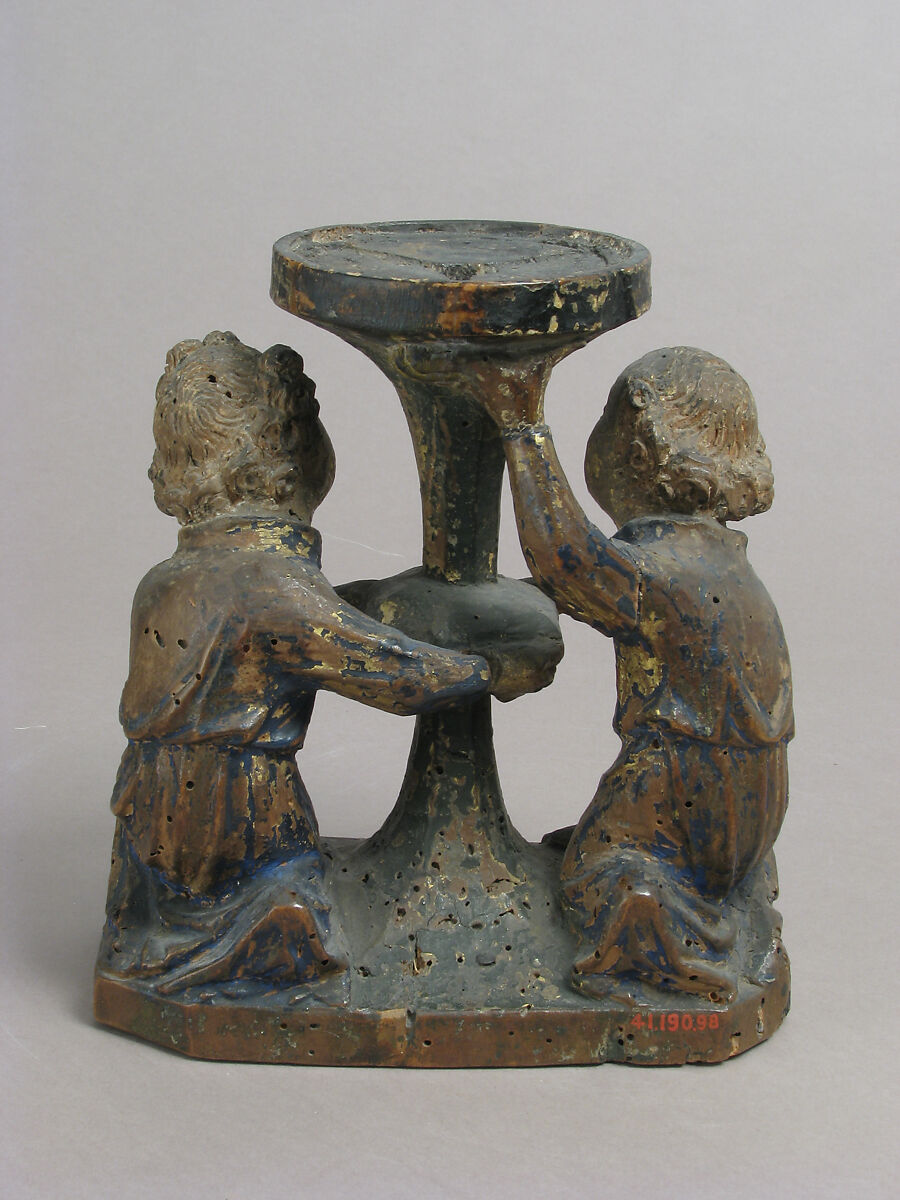 Candlestick Held by Two Angels, Wood, polychromy, gilding, French