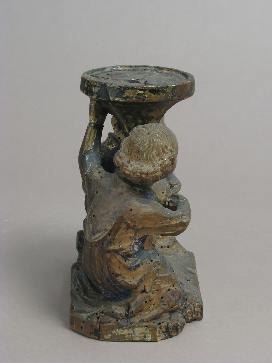 Candlestick Held by Two Angels, Wood, polychromy, gilding, French