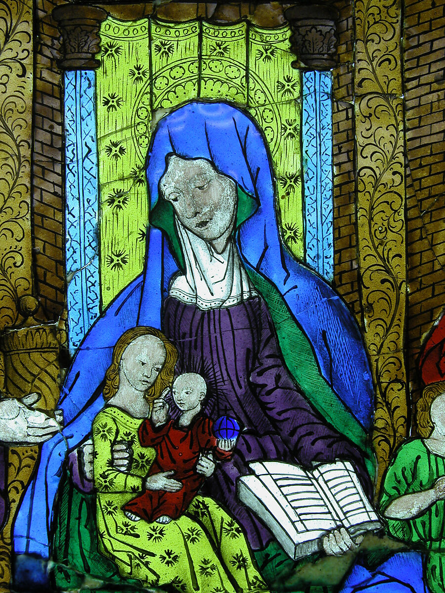 Plaque with the Virgin and Child, Plique à jour enamel, metal cloisons, mounted on modern glass, Swiss