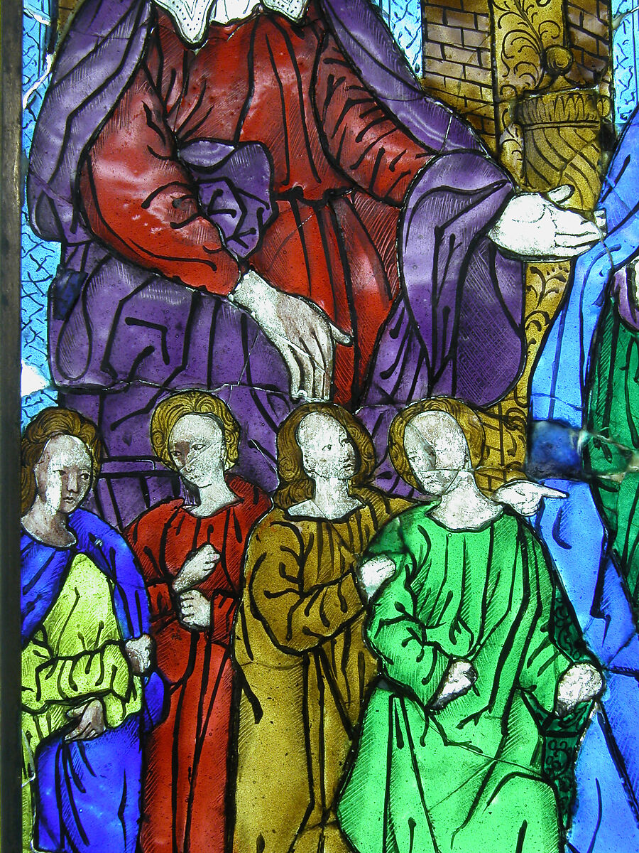 Plaque with the Virgin and Child, Plique à jour enamel, metal cloisons, mounted on modern glass, Swiss