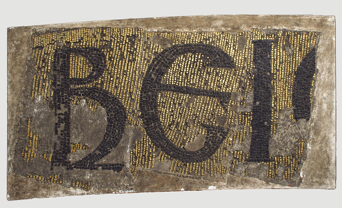 Letters from an Inscription, Plaster cast, painted tesserae, Byzantine 