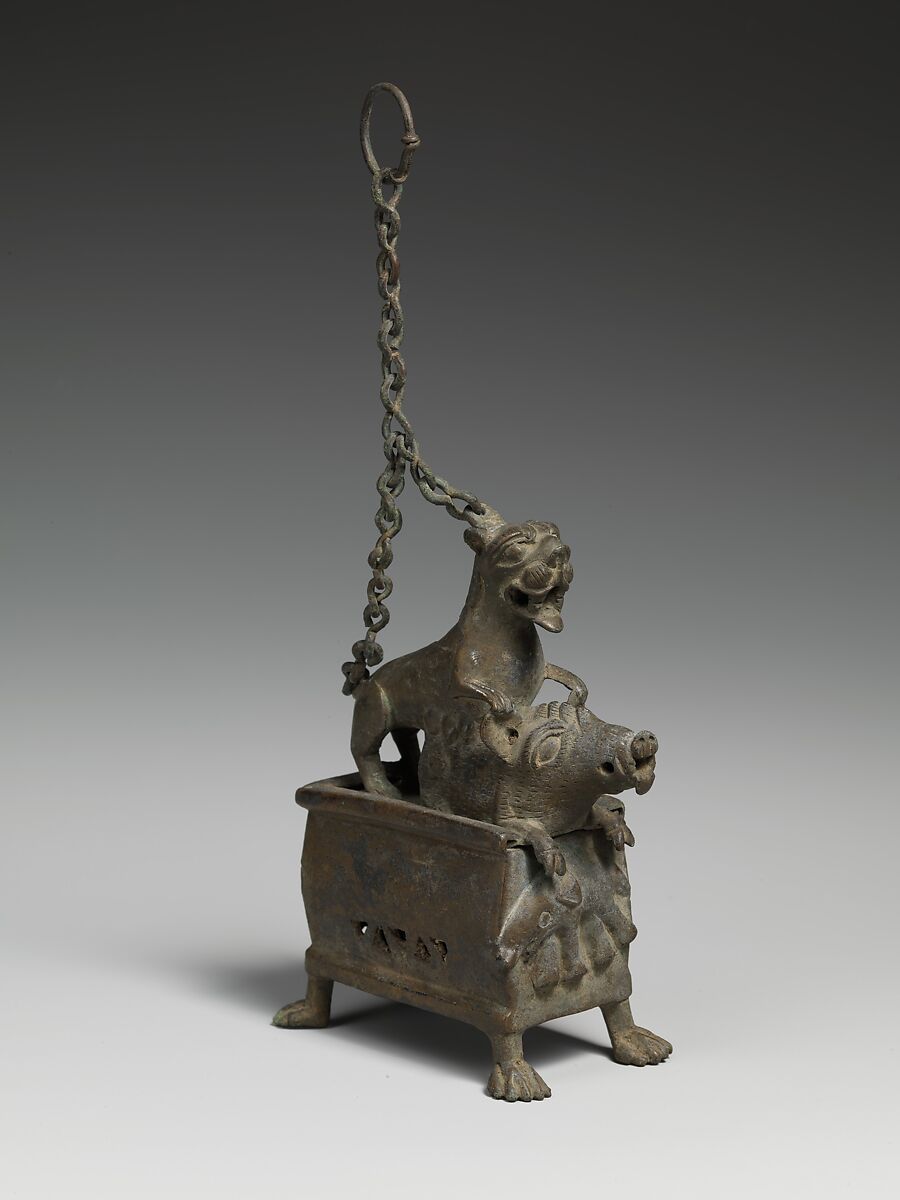 Censer with a Lioness Hunting a Boar, Bronze, Coptic