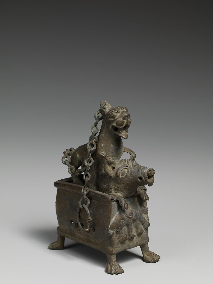 Censer with a Lioness Hunting a Boar, Bronze, Coptic 