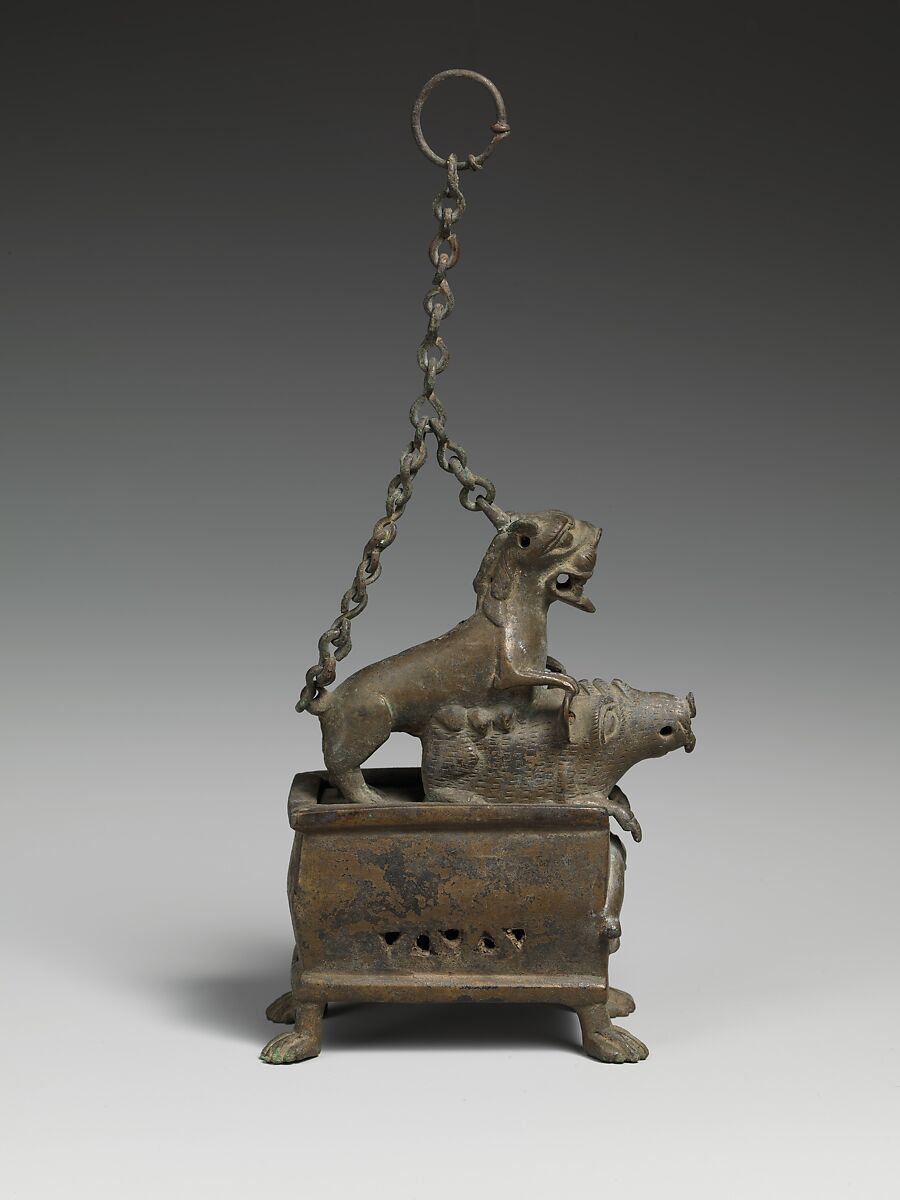 Censer with a Lioness Hunting a Boar, Bronze, Coptic