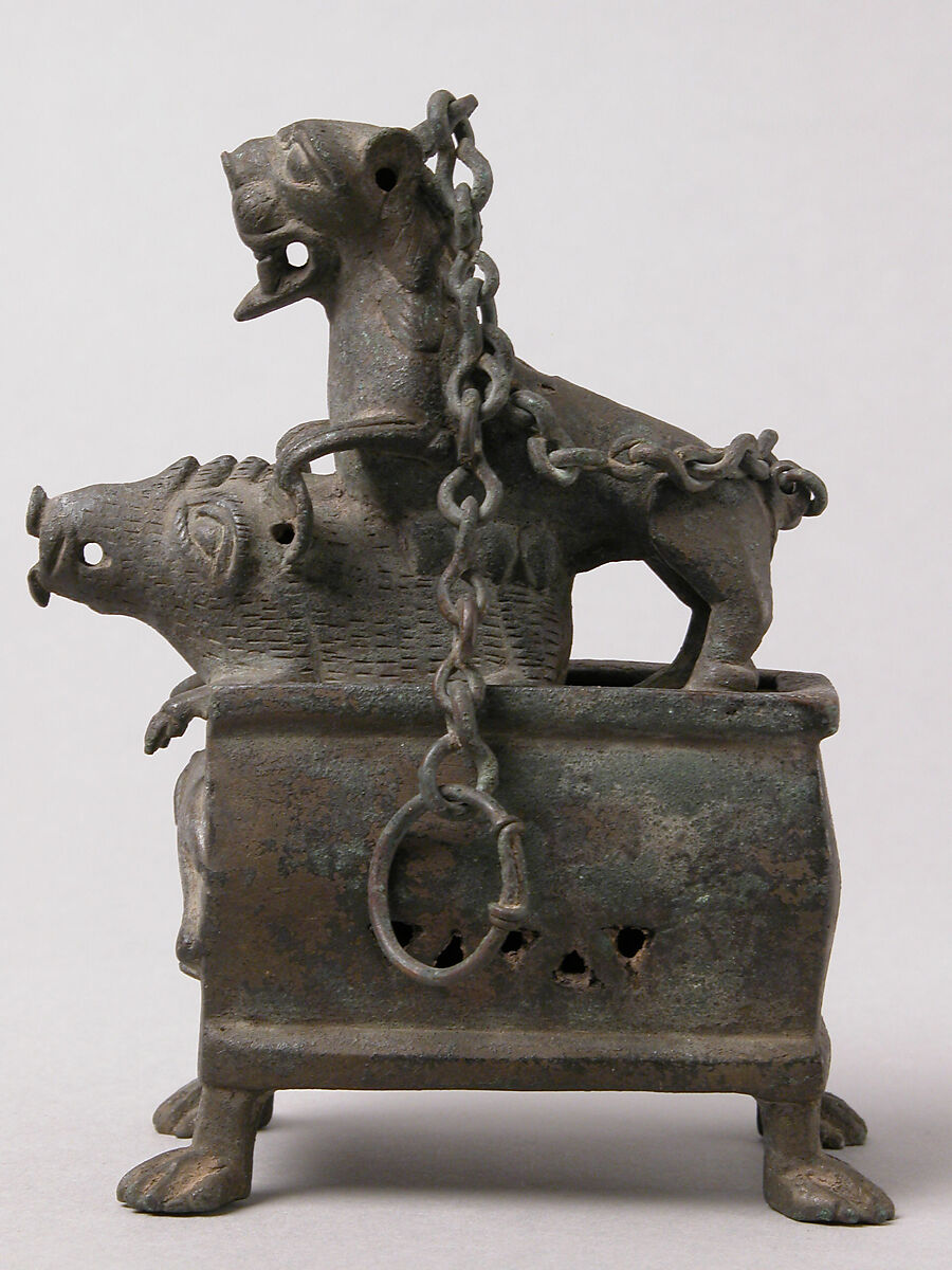 Censer with a Lioness Hunting a Boar, Bronze, Coptic
