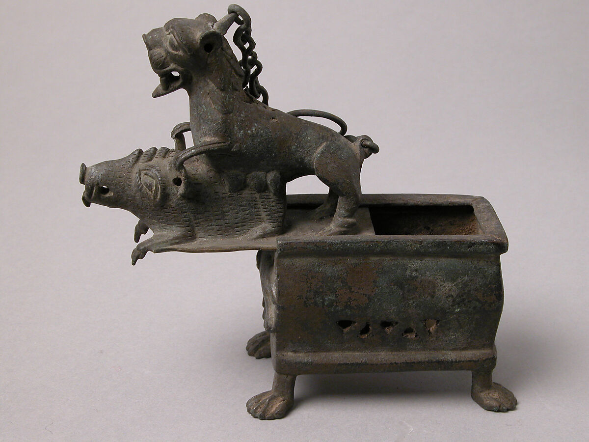 Censer with a Lioness Hunting a Boar, Bronze, Coptic