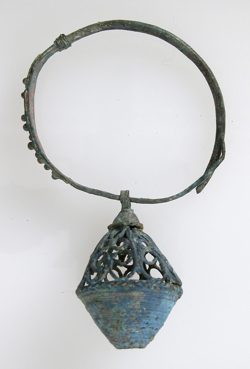 Earring, Copper alloy sheet, filigree, and granulation all with "tinned" surface, Avar