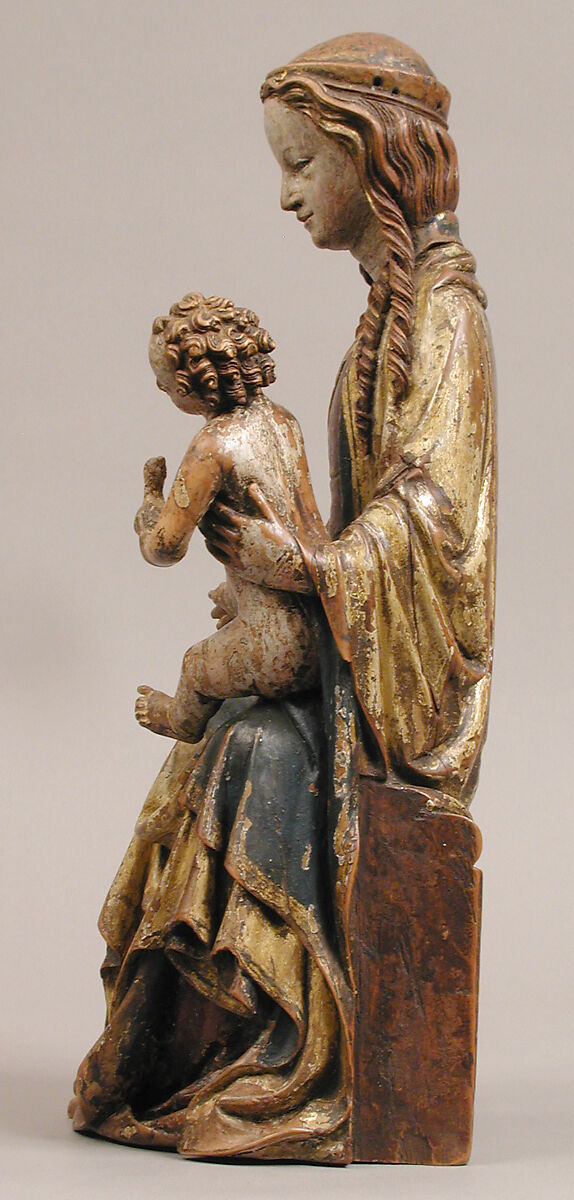 Enthroned Virgin and Child, Boxwood, polychromy and gilding, German