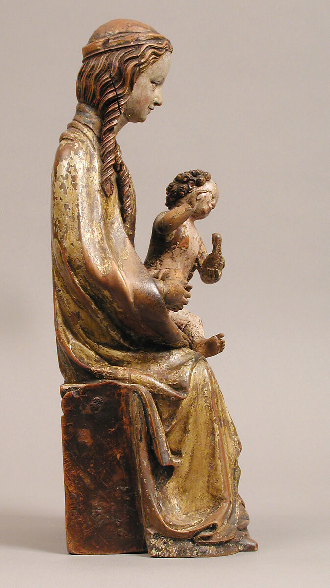 Enthroned Virgin and Child, Boxwood, polychromy and gilding, German