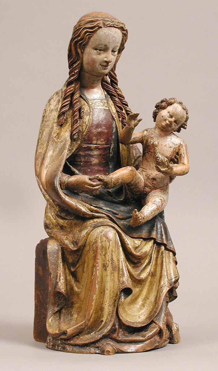 Enthroned Virgin and Child, Boxwood, polychromy and gilding, German
