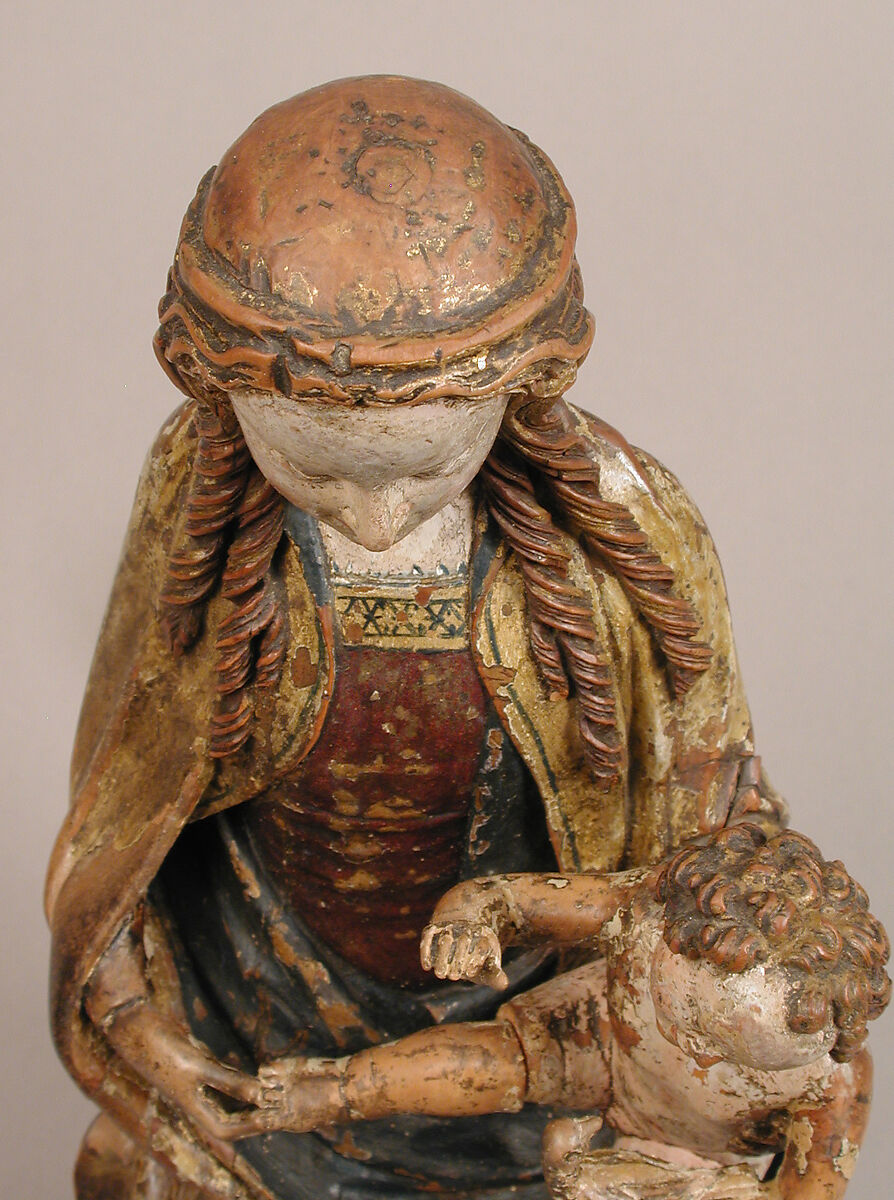 Enthroned Virgin and Child, Boxwood, polychromy and gilding, German
