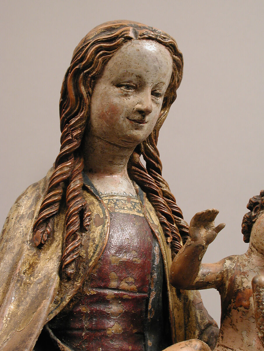 Enthroned Virgin and Child, Boxwood, polychromy and gilding, German