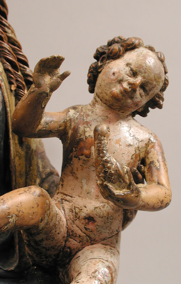 Enthroned Virgin and Child, Boxwood, polychromy and gilding, German