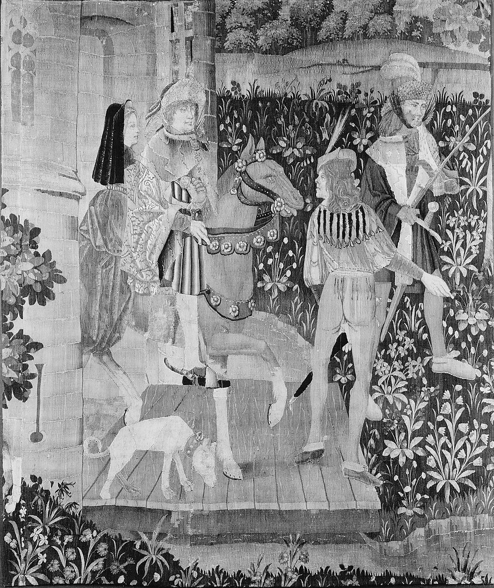 A Hunting Party Leaving a Castle (From Incidents in a Stag Hunt), Wool warp, wool wefts, South Netherlandish