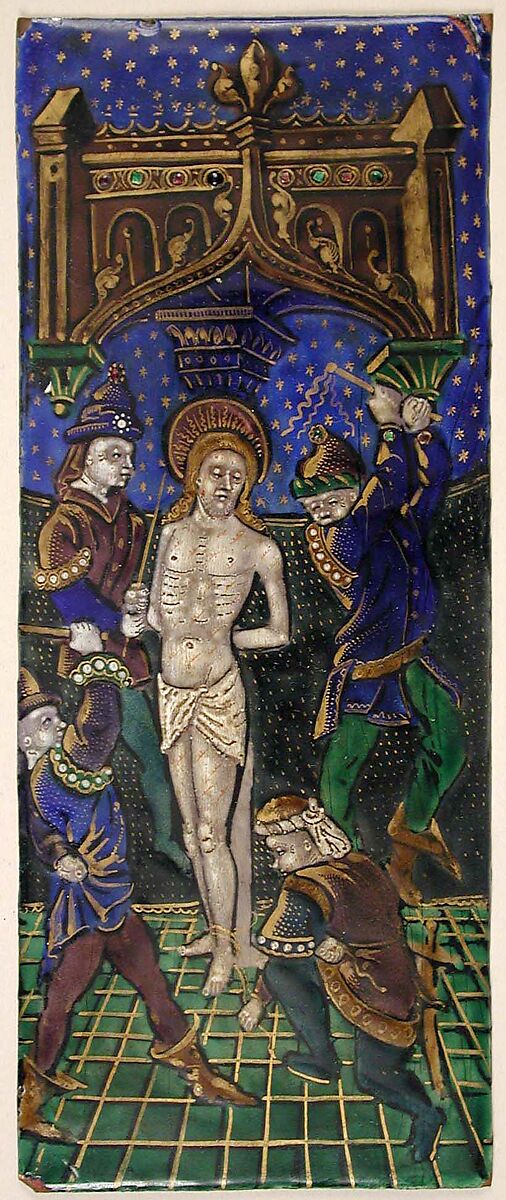 Triptych Panel with the Flagellation of Christ, Painted enamel, copper, French 