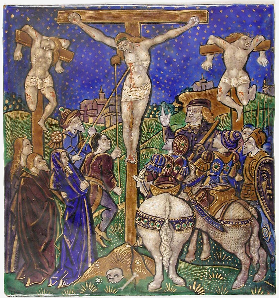 Triptych Panel with the Crucifixion, Painted enamel, copper, French 