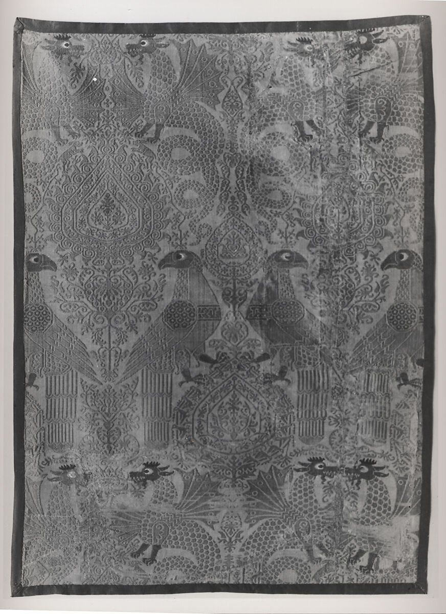 Textile, Birds, Dragon, and Palmette Motives, Silk and metallic threads, Italian
