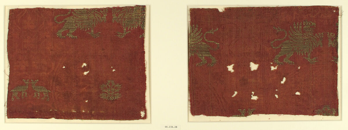 Textile with Griffin and Fawn Design, Silk, metal thread, Italian 