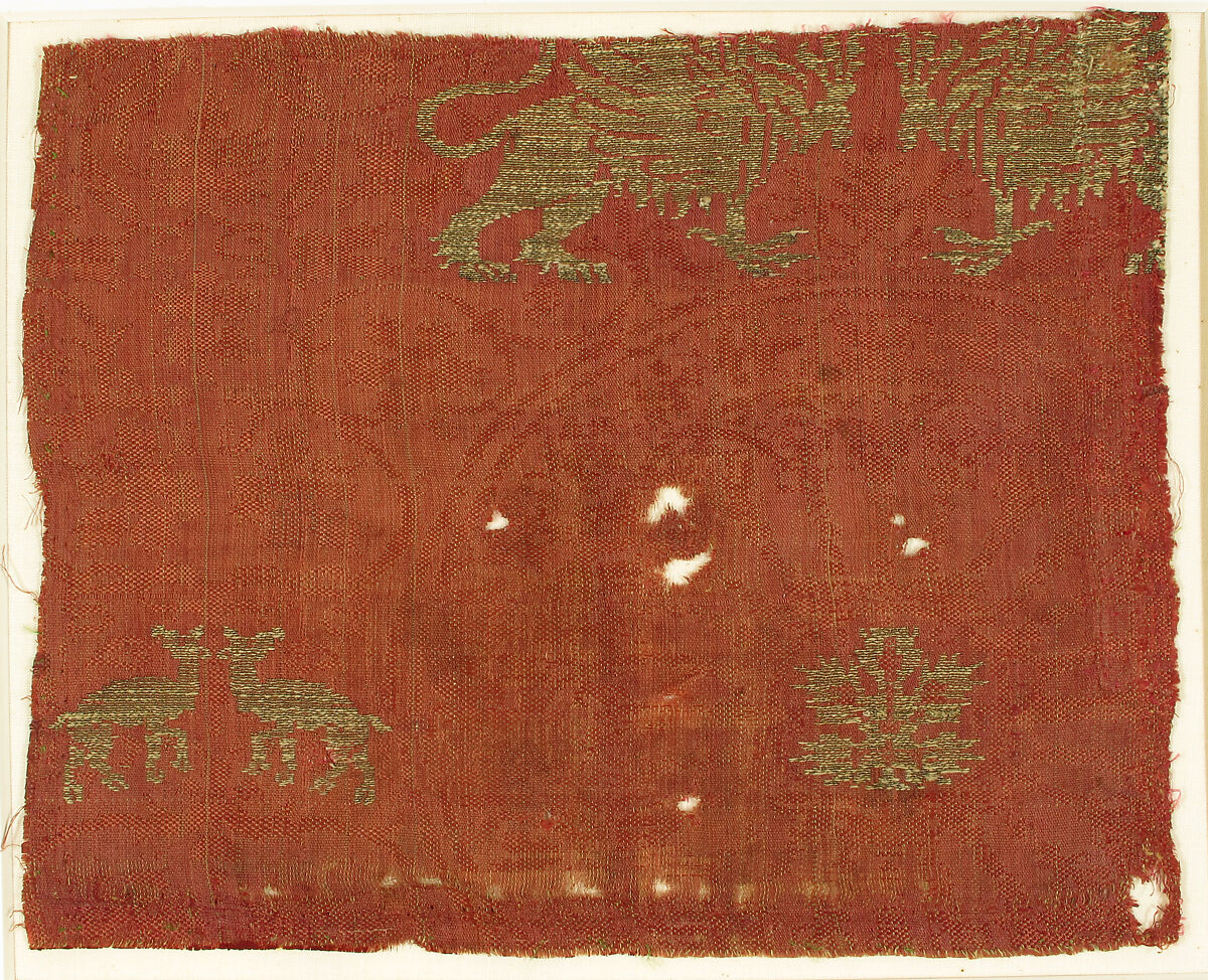 Textile with Griffin and Fawn Design, Silk, metal thread, Italian