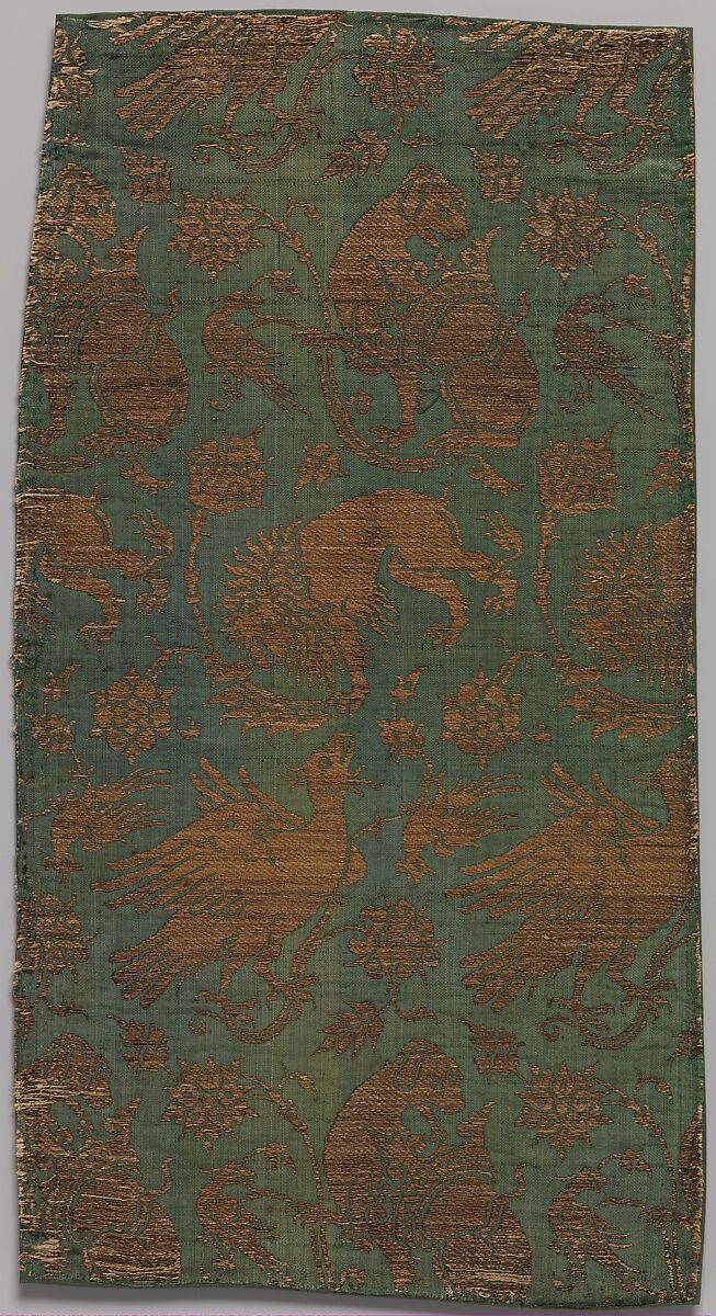 Textile, Silk, metal thread; twill and twill; silk, gilt membrane on linen., Italian 