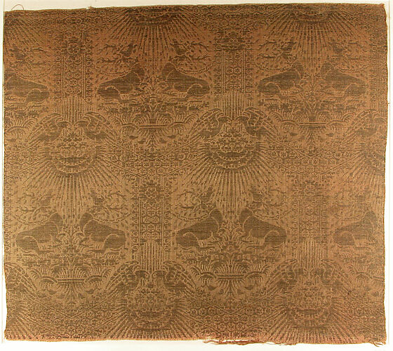 Textile Fragment with Recumbent Harts, Eagles, Clouds, and Sunrays