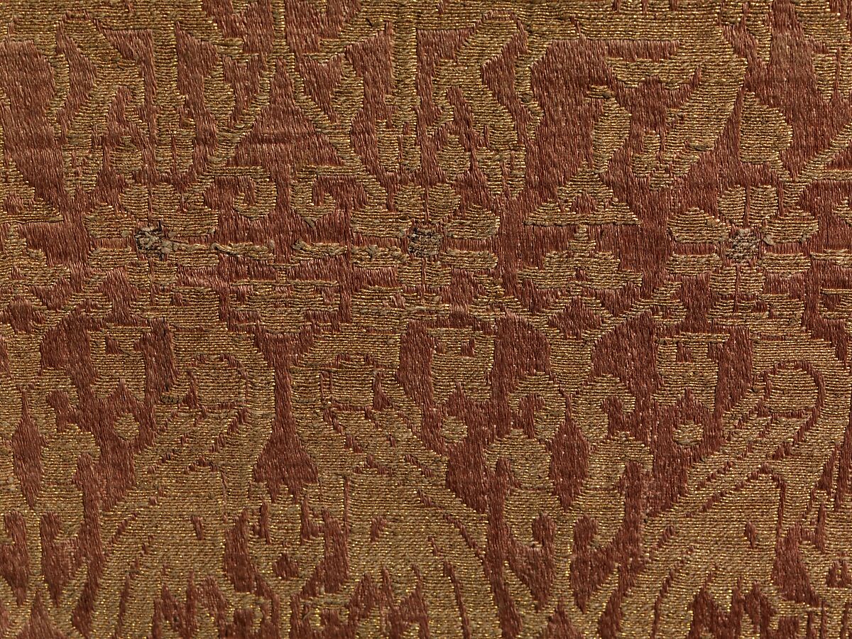 Textile, Satin and plain weave, silk, gilt parchment and gilt membrane on linen, Spanish