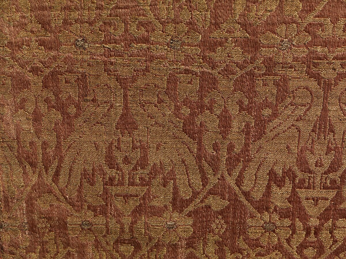 Textile, Satin and plain weave, silk, gilt parchment and gilt membrane on linen, Spanish