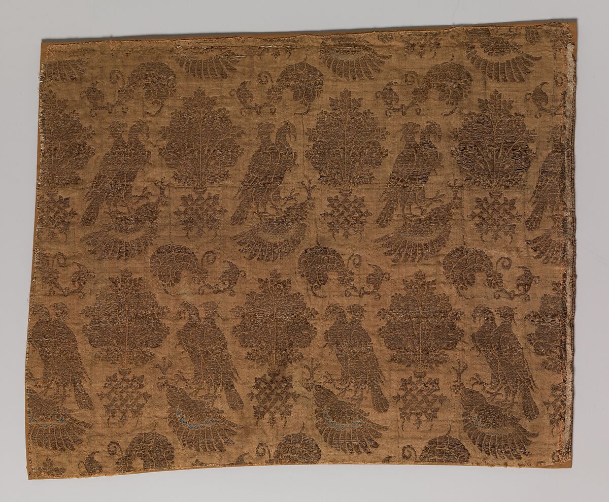 Textile with Falcons, Silk, metal thread, Italian 