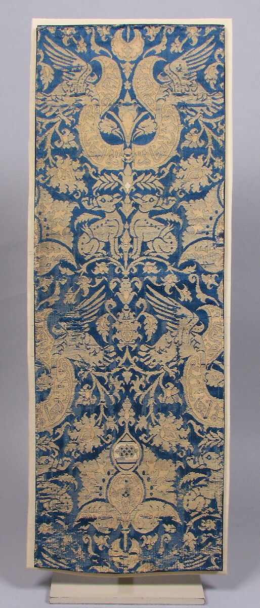 Textile with Brocade, Satin and plain weave; silk and metal threads, Spanish or Near Eastern