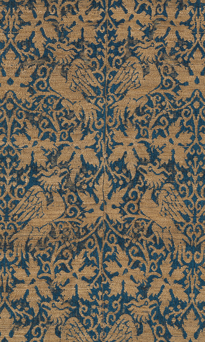 Textile with Birds, Leaves and Arabesques, Silk, metal thread, Spanish or Italian