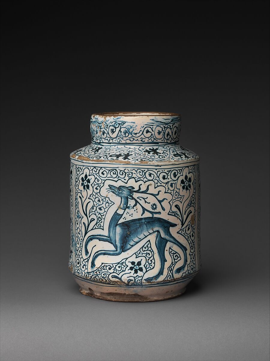 Pharmacy Jar, Tin-glazed earthenware, Italian 