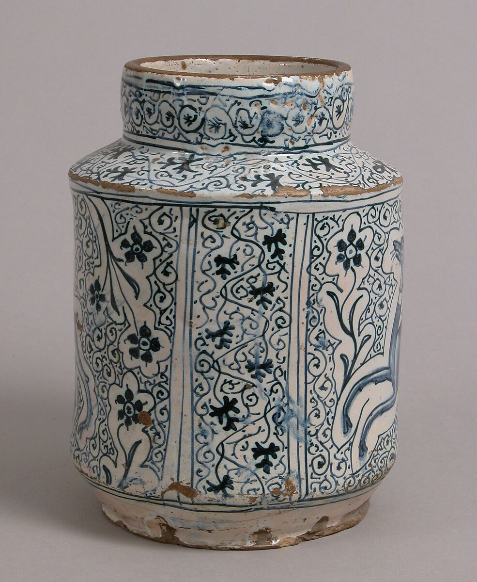 Pharmacy Jar, Tin-glazed earthenware, Italian