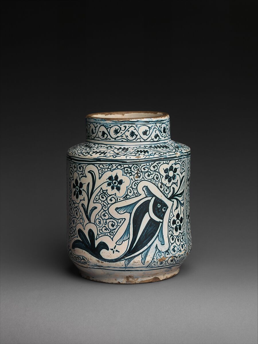 Pharmacy Jar, Tin-glazed earthenware, Italian