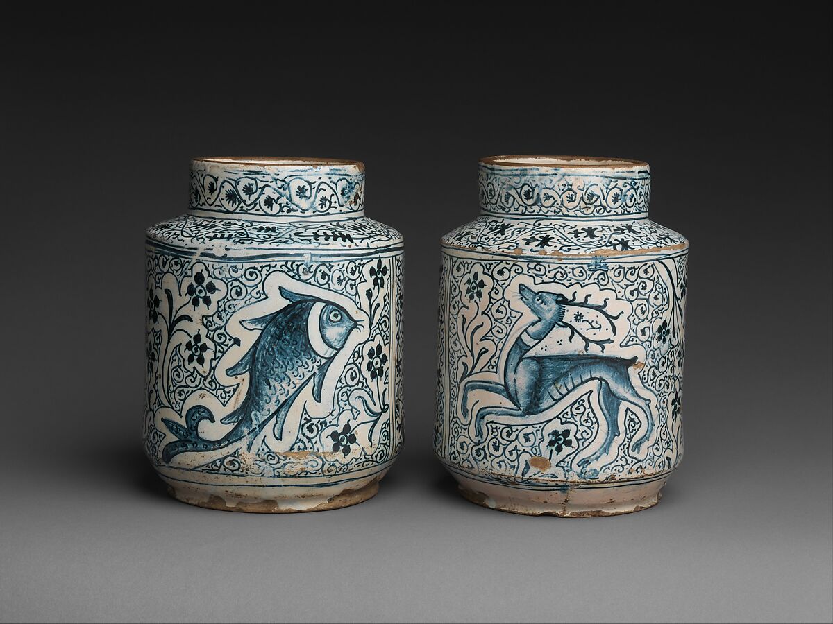 Pharmacy Jar, Tin-glazed earthenware, Italian