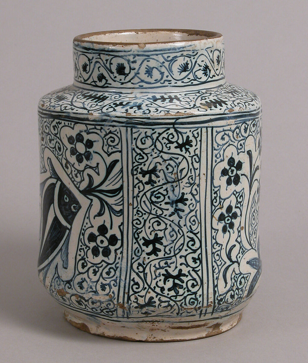 Pharmacy Jar, Tin-glazed earthenware, Italian