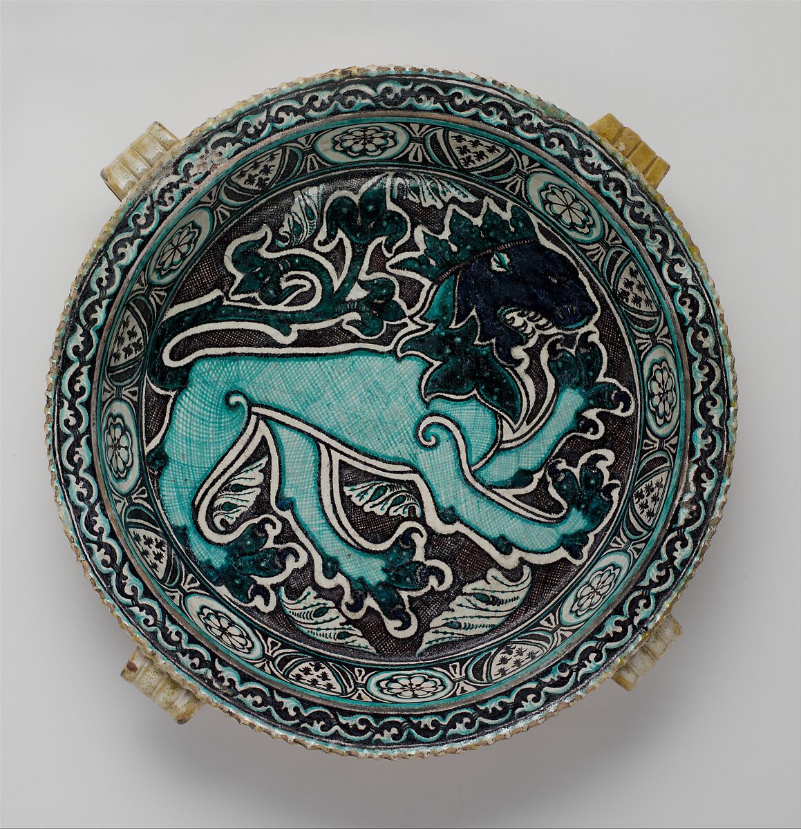 Dish with Lion, Tin-glazed earthenware, Italian 