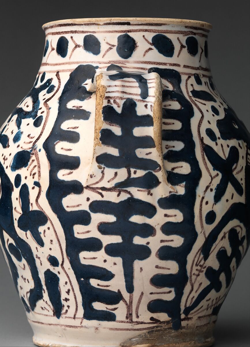 Two-Handled Jar with Stag, Tin-glazed earthenware, Italian