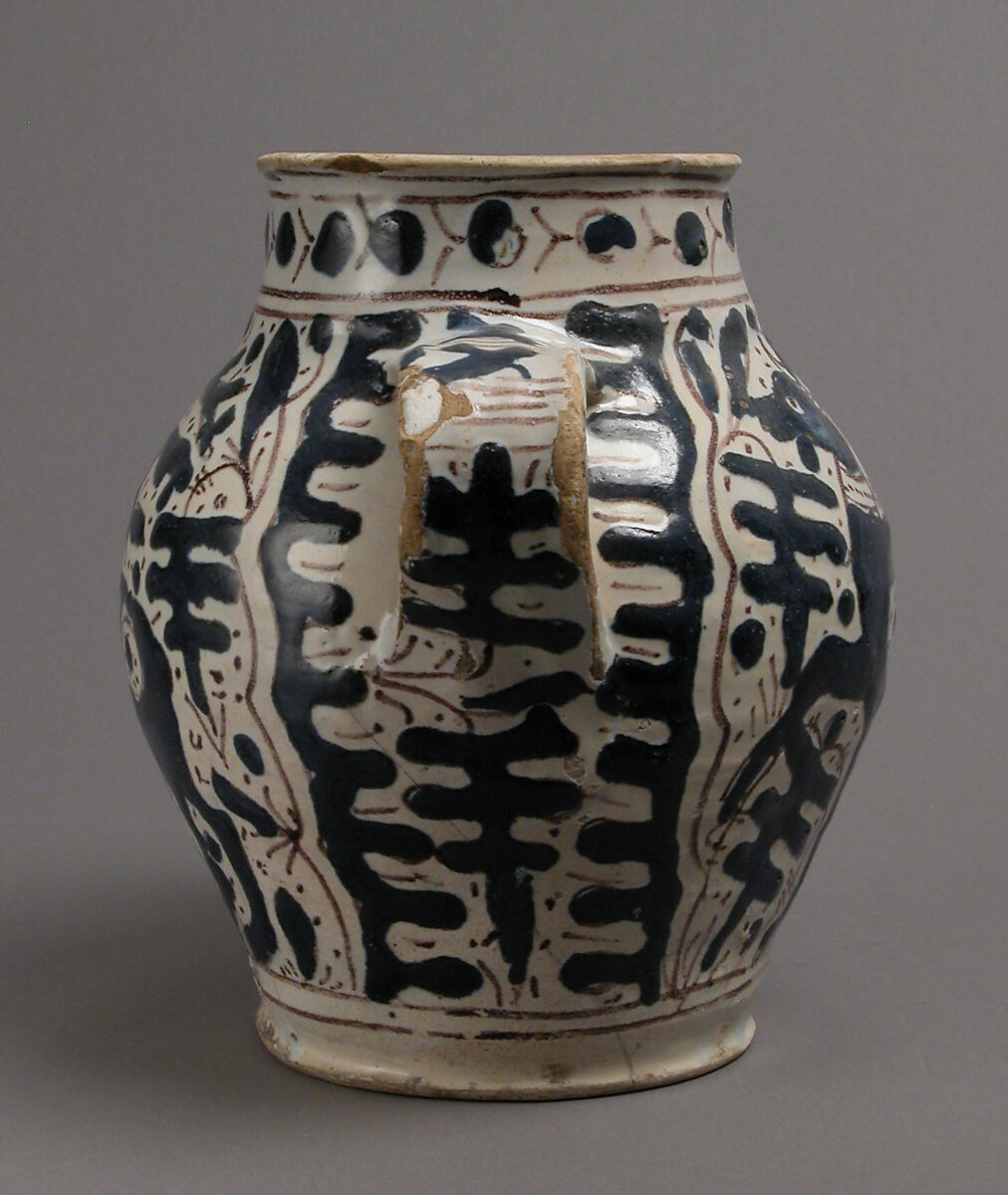 Two-Handled Jar with Stag, Tin-glazed earthenware, Italian