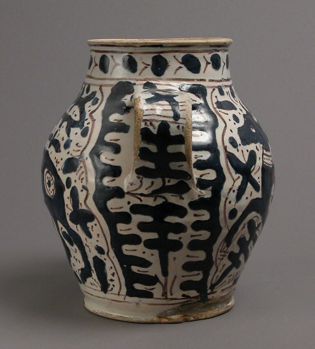 Two-Handled Jar with Stag, Tin-glazed earthenware, Italian