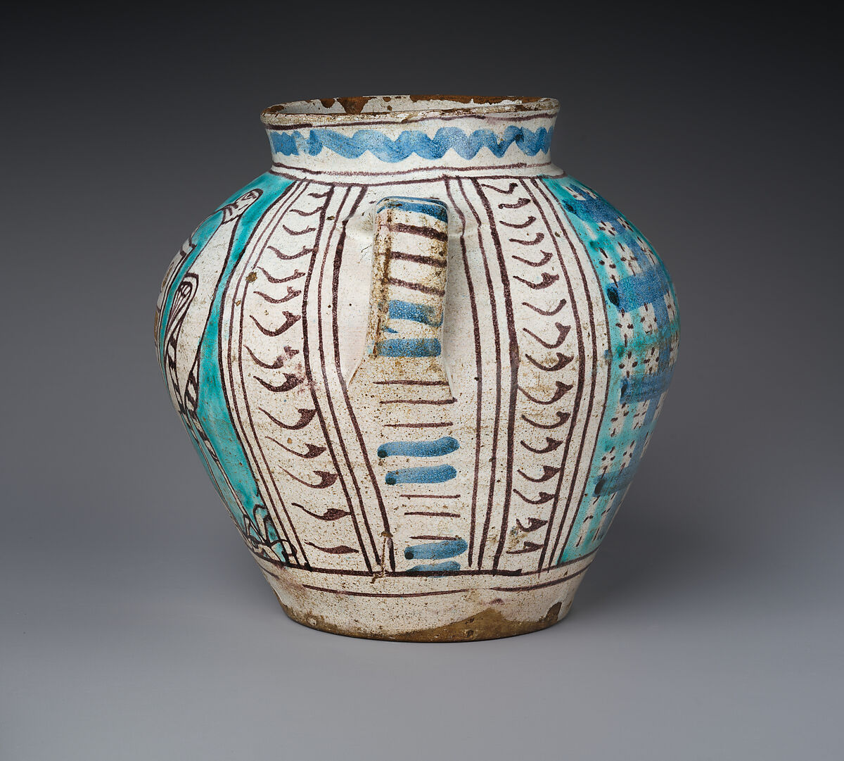 Two-Handled Jar with Birds and a Coat of Arms, Tin-glazed earthenware, Italian