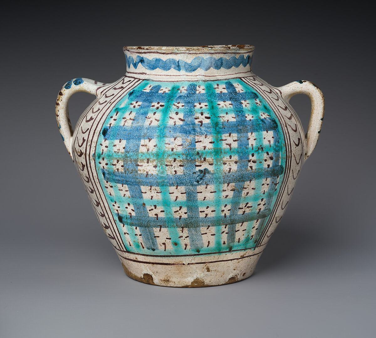 Two-Handled Jar with Birds and a Coat of Arms, Tin-glazed earthenware, Italian