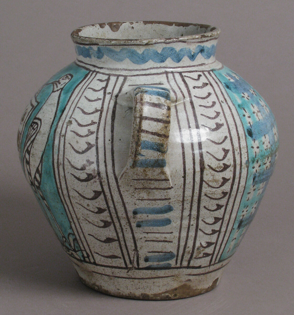 Two-Handled Jar with Birds and a Coat of Arms, Tin-glazed earthenware, Italian