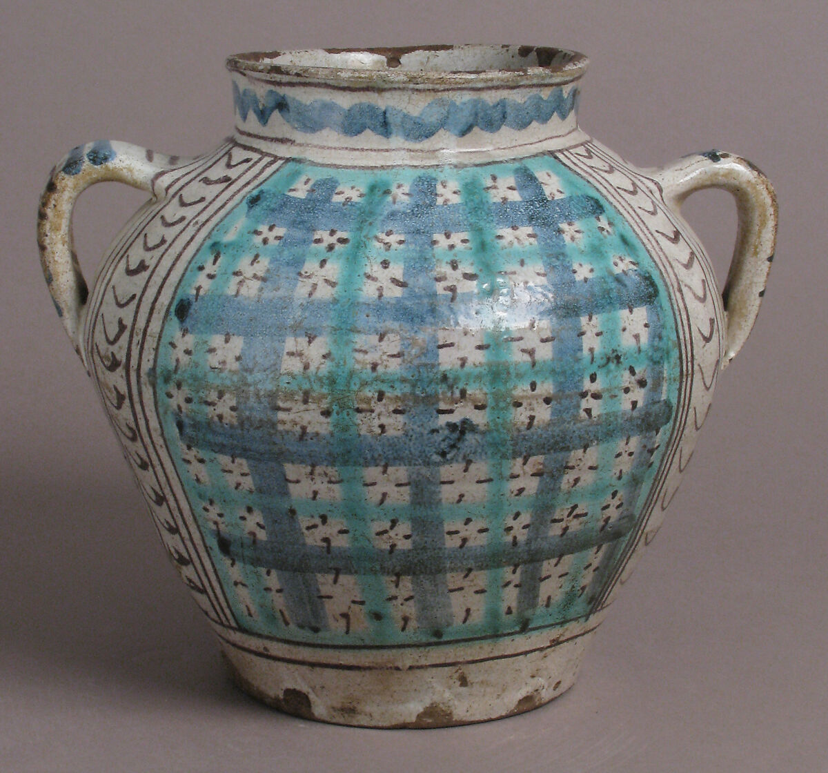 Two-Handled Jar with Birds and a Coat of Arms, Tin-glazed earthenware, Italian