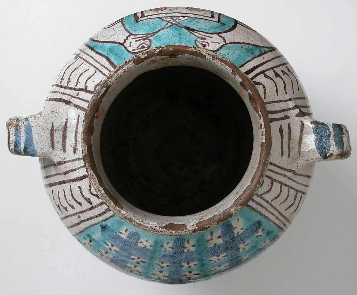 Two-Handled Jar with Birds and a Coat of Arms, Tin-glazed earthenware, Italian