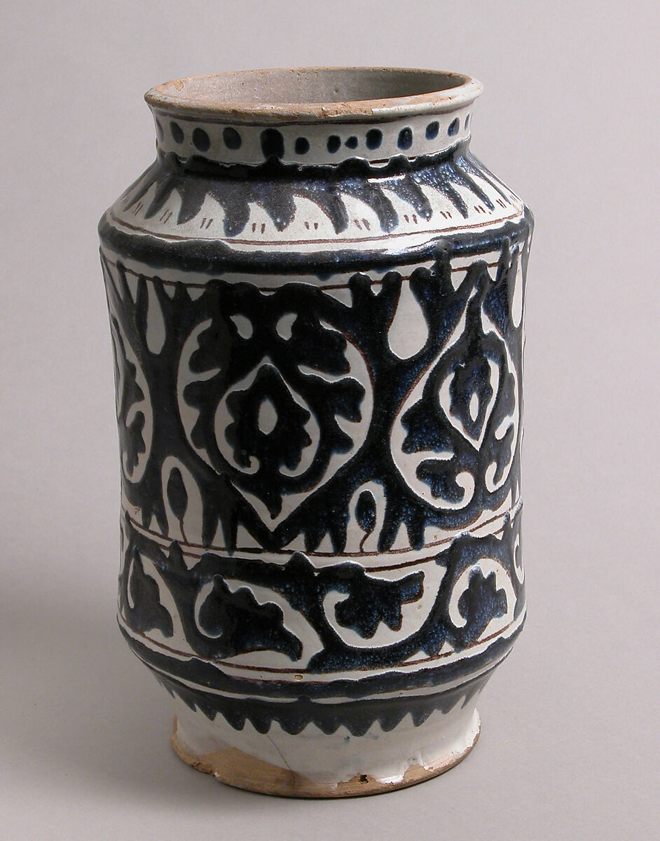 Pharmacy Jar, Tin-glazed earthenware, Italian 