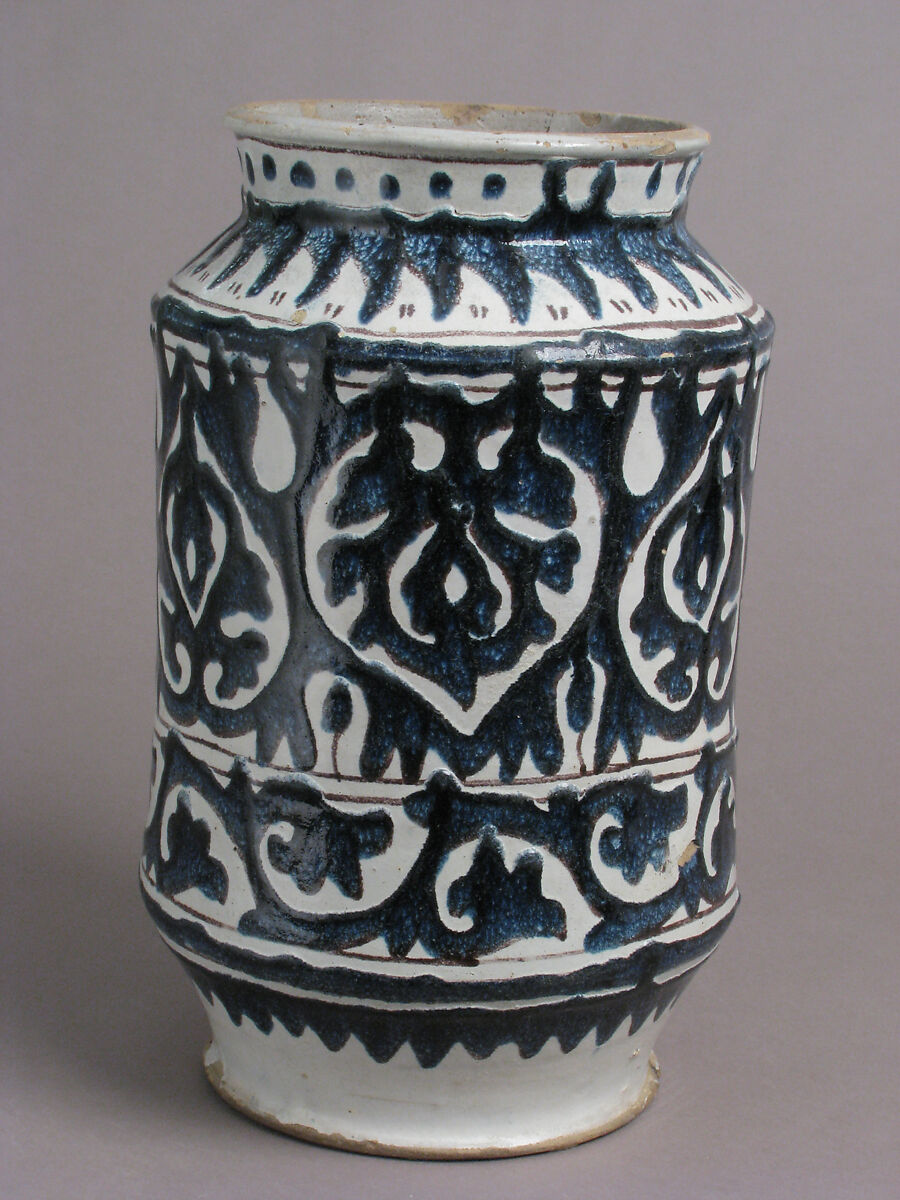 Pharmacy Jar, Tin-glazed earthenware, Italian