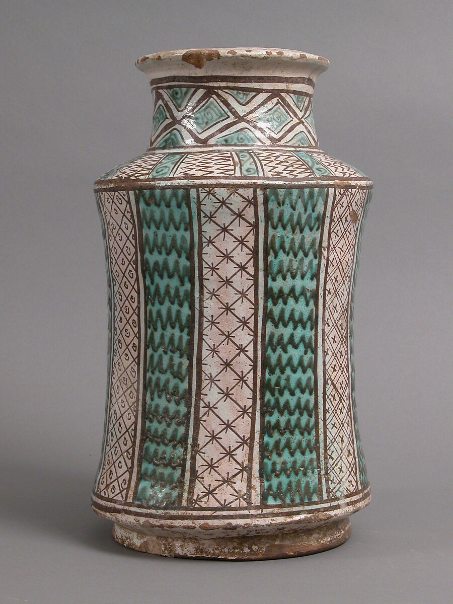 Pharmacy Jar, Tin-glazed earthenware, Spanish