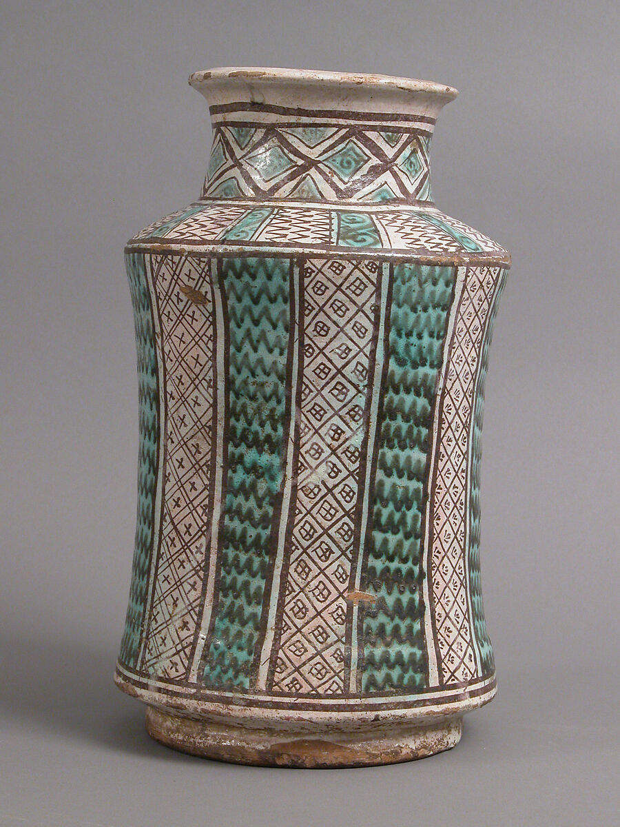 Pharmacy Jar, Tin-glazed earthenware, Spanish