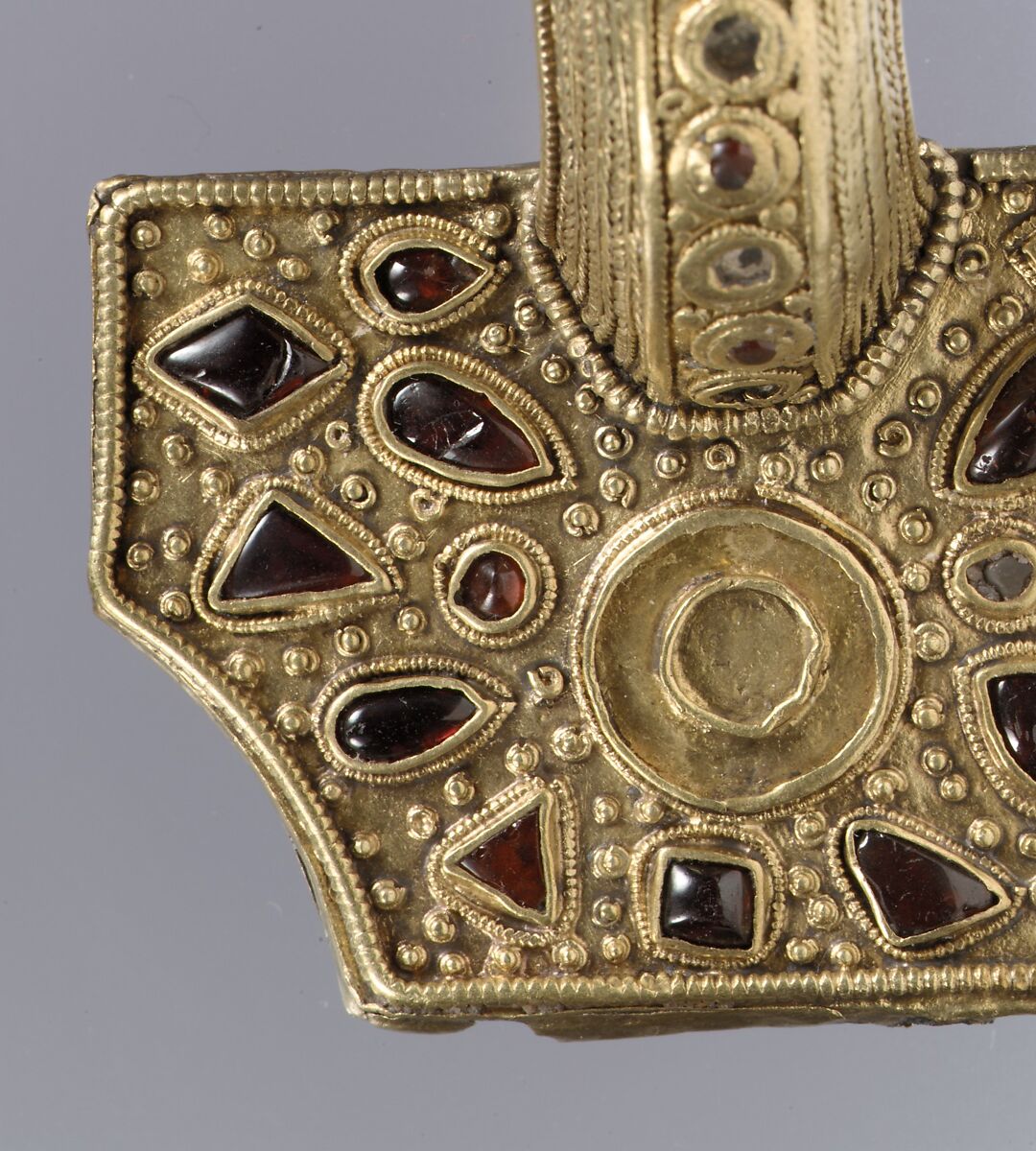 Bow Brooch, Silver with gold-sheet overlay and garnets, East Germanic